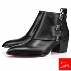 Christian Louboutin Ankle Boots Will Buckle Flat Black Leather Men